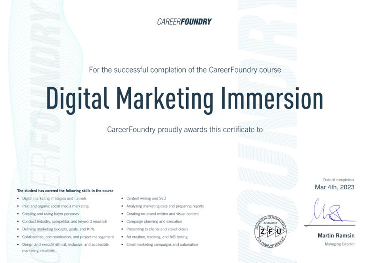 Chương trình Digital Marketing của CareerFoundry