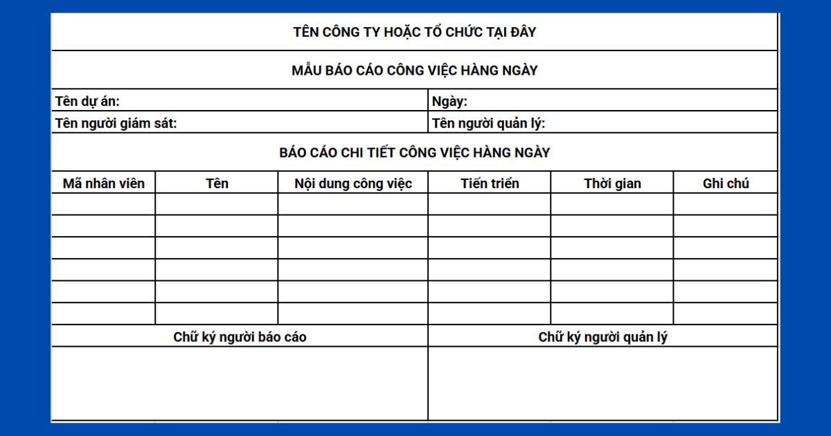 mẫu báo cáo công việc hàng ngày