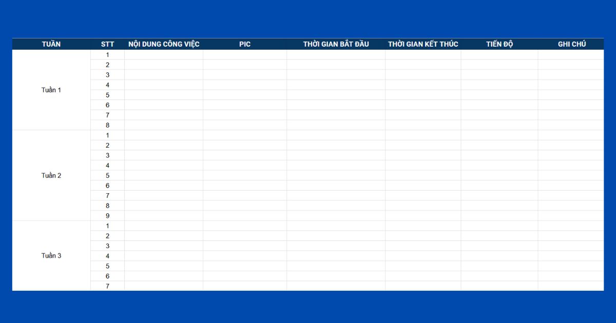 mẫu kế hoạch công việc theo tháng