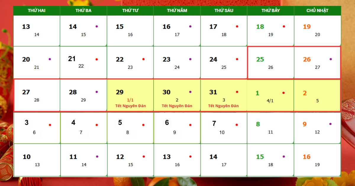 lịch nghỉ tết ất tỵ 2025
